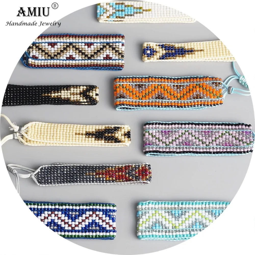 

AMIU Handmade Bohemian Loom Woven Seed Beads Friendship Bracelet Woven Rope String Packing Sets 5 Pieces For Women Men