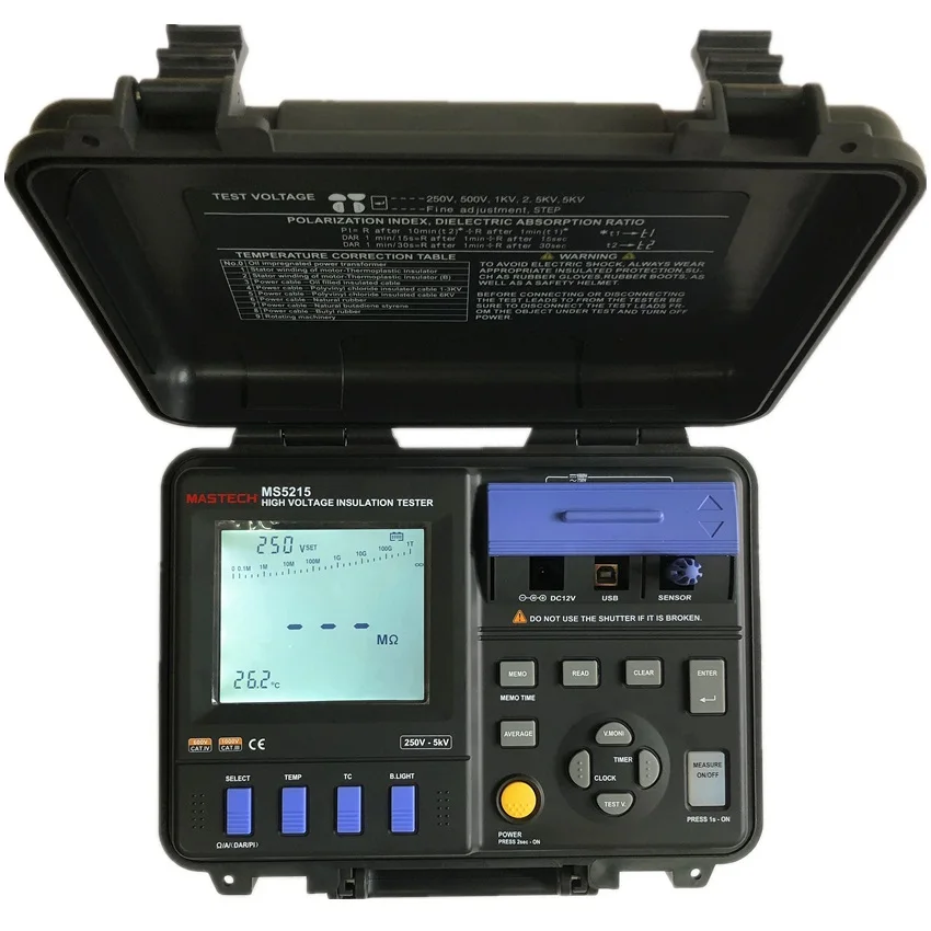 MASTECH MS5215 высоковольтный цифровой тестер сопротивления изоляции Megometro Megger 5000V 3mA, Temp(-10-70C