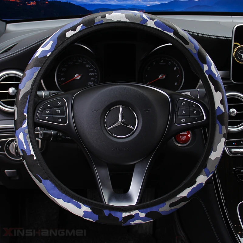 

KKYSYELVA Leather Car Steering Wheel Cover Fit For Most Cars Breathable Auto Covers Car Styling