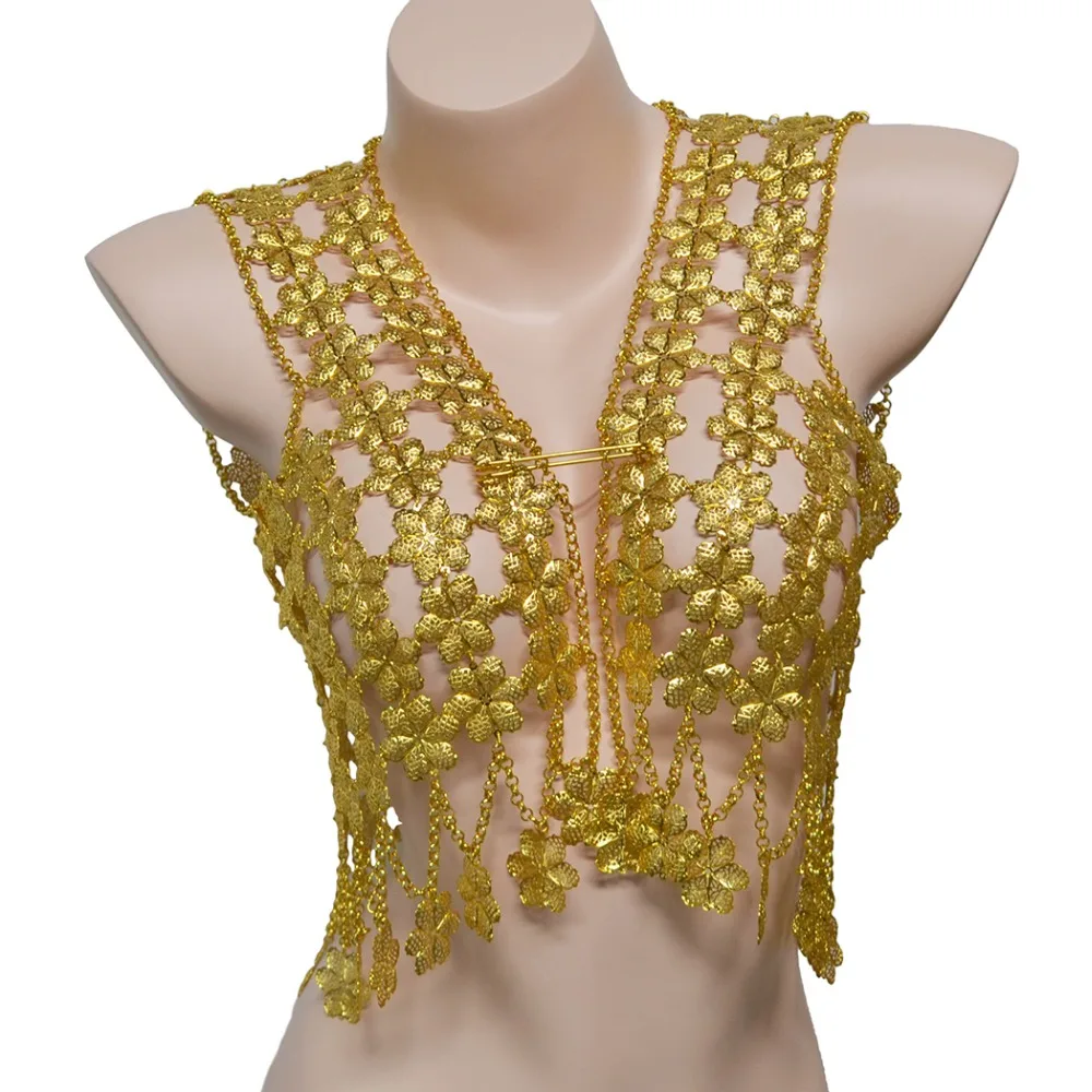 

5 Styles Luxury Gold Alloy Craved Pattern Hollow Flakes Flowers Body Chain Waistcoat Harness Body Jewelry Women Man Accessory