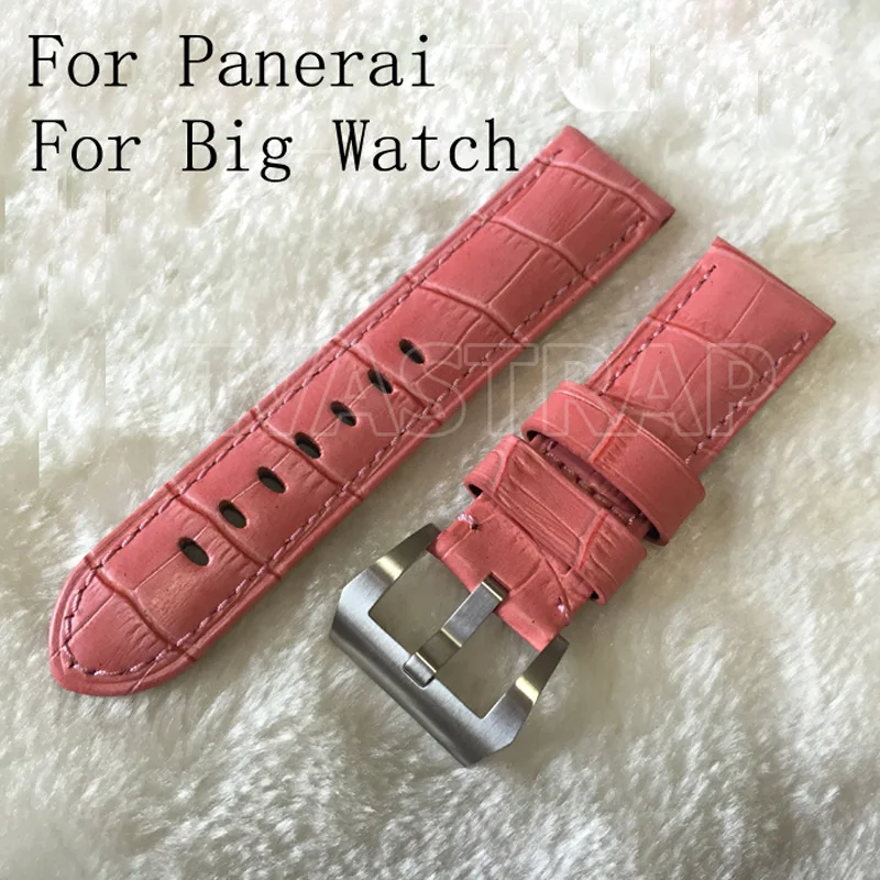 

Personality 24mm Pink Leather Strap Watchbands Mens Rough Strap Bracelet Wristband For PAM And Big Watches,Buckle can with logo