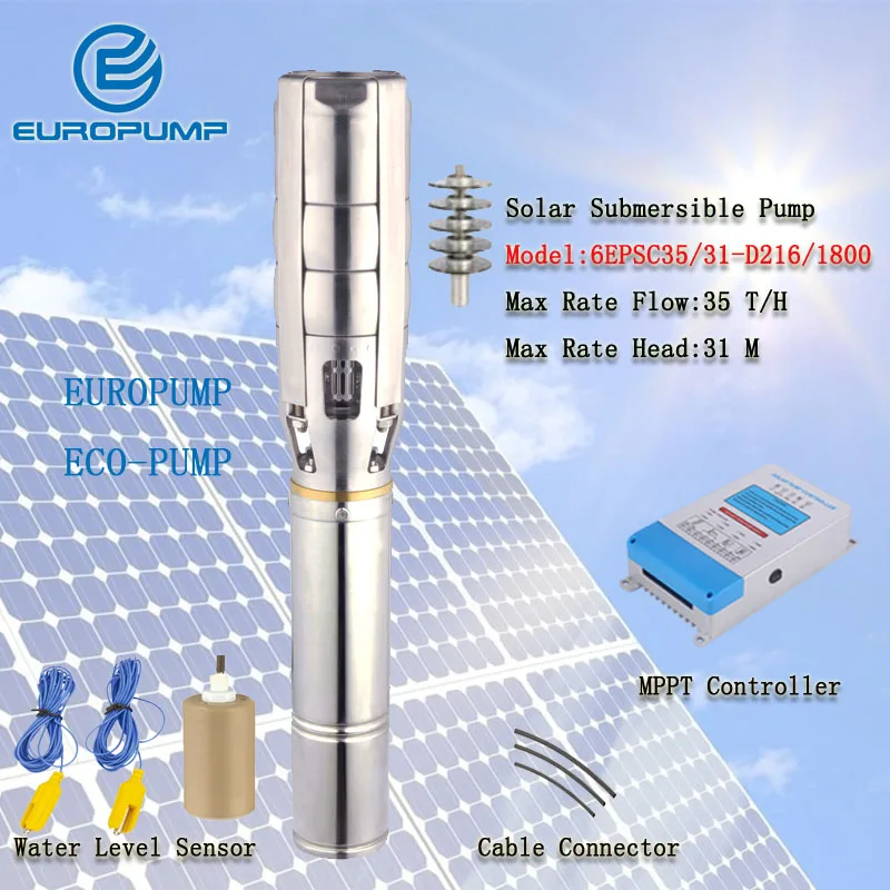 

EUROPUMP MODEL(6EPSC35/31-D216/1800) 6" Max Flow 35T/H 31M Lift Pump Solar Water Pump with Best Water Pump Motor and Best Price