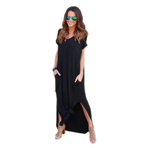 Длинное платье для женщин BOHO пляжные платья с разрезом коротким рукавом Roupa Vestidos