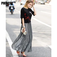 Vogue of new fund of 2017 summer joker pleated skirts long money pure color cultivate one’s morality