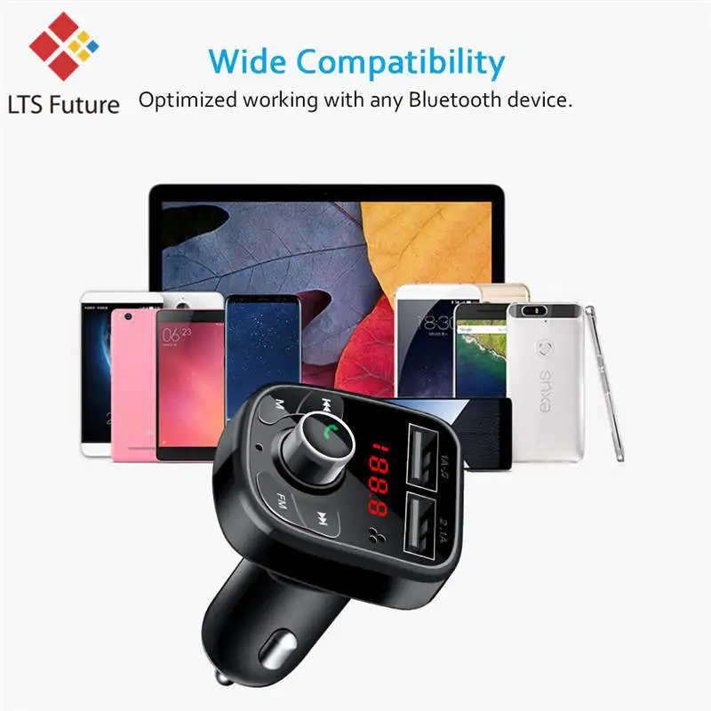 Multi Function Handsfree Bluetooth Car Kit MP3 FM Transmitter Audio Player 2 Dual USB Port Quick Charging Fast Car Phone Charger