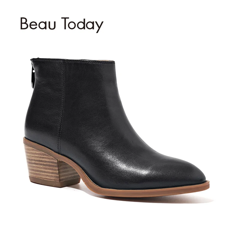 

BeauToday Ankle Boots Women Zipper Brand Genuine Calf Leather Quality Boot High Heel Lady Shoes Handmade 03322