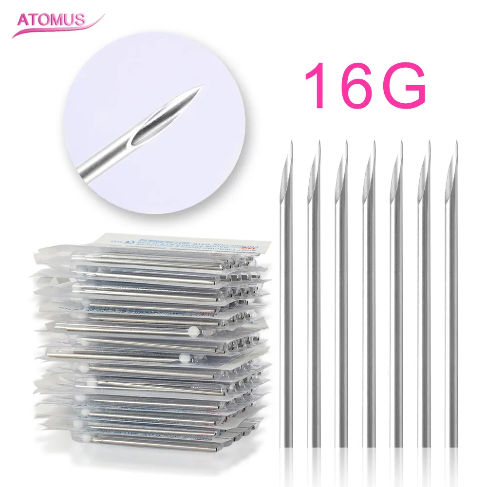 

ATOMUS 100pcs/lot 16G Piercing Needles Tattoo Accessory Disposable Sterile Body Piercing Needle For Navel Ear Nose Tattoo Supply