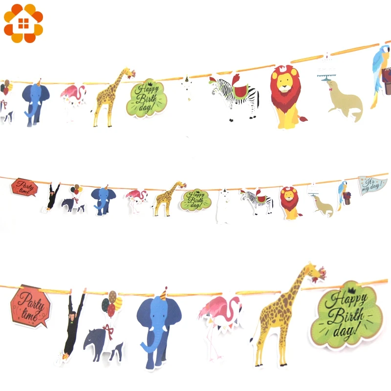 Новинка! 1 Набор «С Днем Рождения» бумажный флаг животное вечерние гирлянда с колокольчиками баннер украшения флажки для детей вечеринка на день рождения поставки