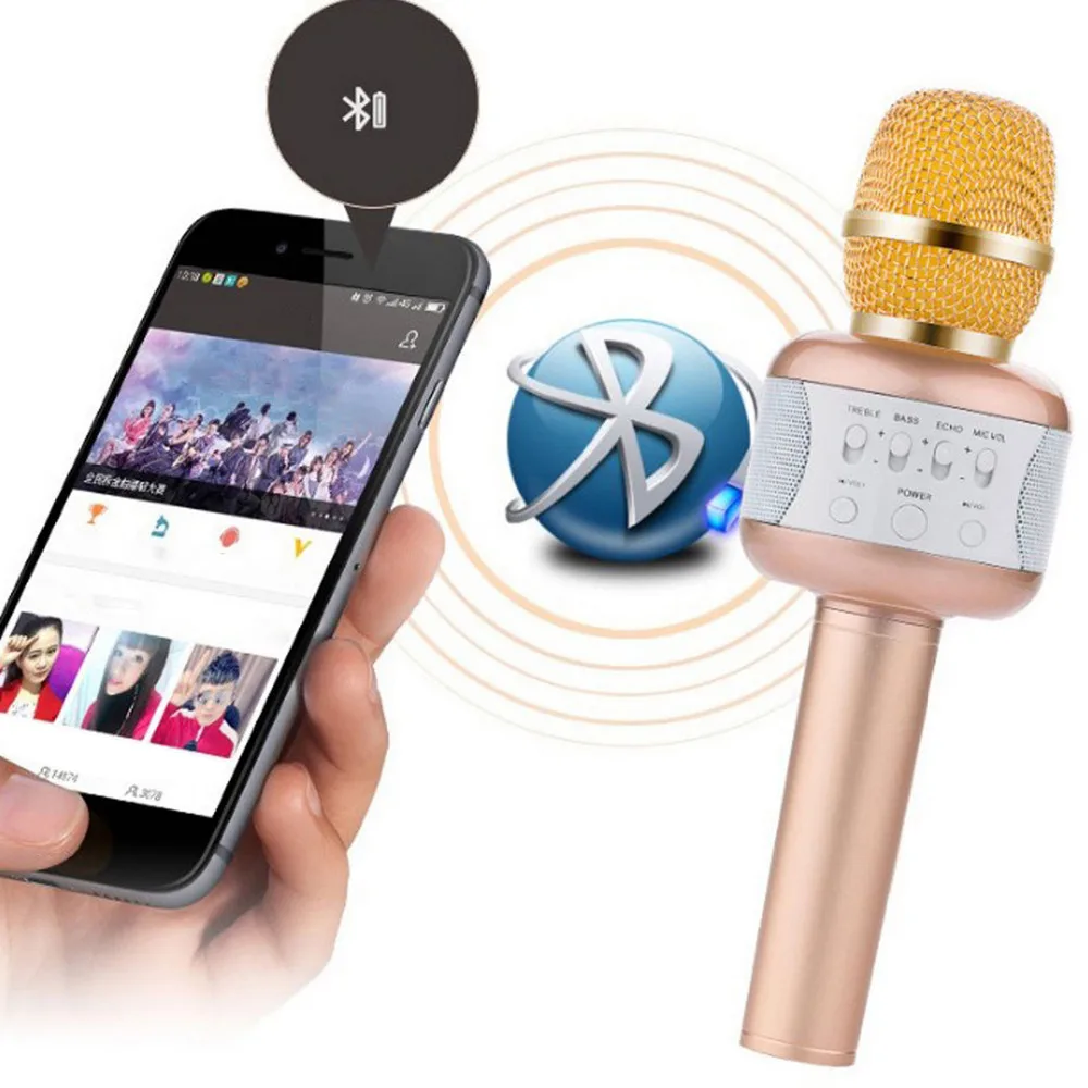 

E106 Bluetooth Wireless Karaoke Microphone Portable Home KTV Handheld Microphones For Mobile Phone Tablets Mic With Disco Lights