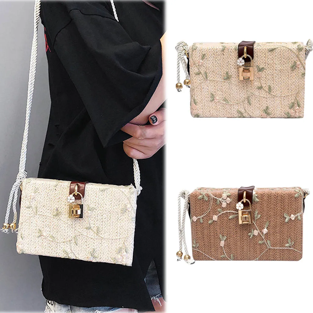 

2019 New Arrival woman shoulder bag Fashion Straw Small Square Bag Shoulder Bag Retro Diagonal Package beach bags#BYY30