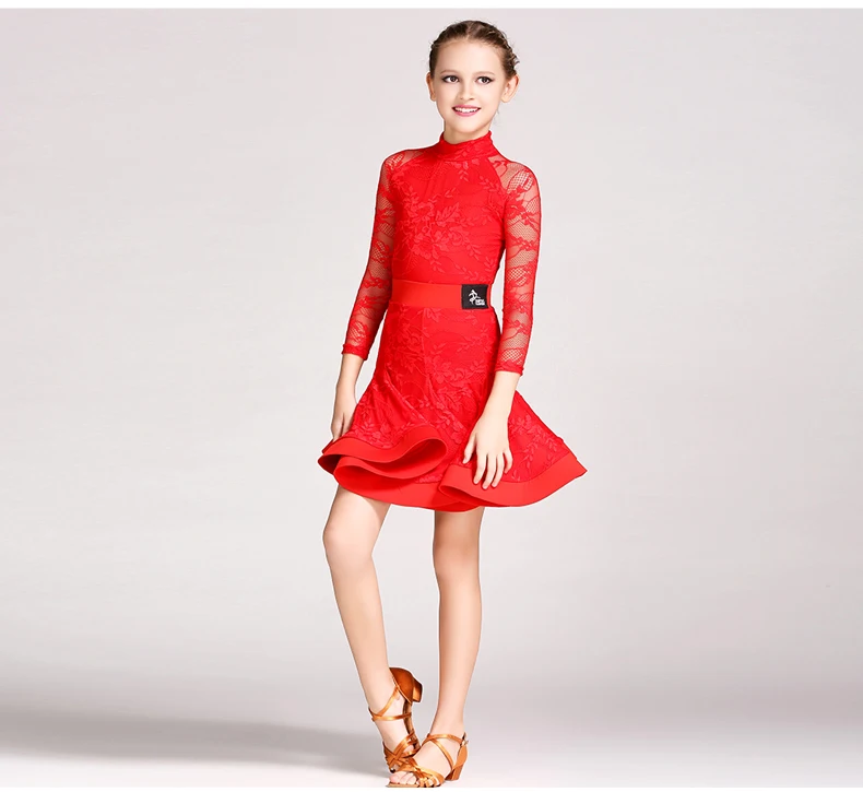 Новое кружевное латинское платье для девочек, танцевальный костюм для сальсы латиноамериканские платья высокого качества