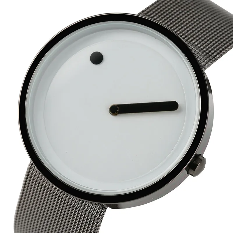 2017 Simple Men Nordic Minimalist Watch Creative Single Pointer Dot Dial Stainless Steel Mesh Band Quartz Wristwatch Brief Clock (34)