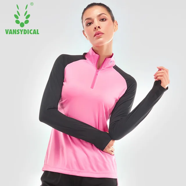 Vansydical Women's High collar Gym Yoga Shirts Half Zipper Long Sleeve