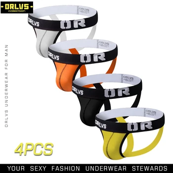 

ORLVS 4PC/LOT Sexy Men Underwear Jockstrap Cueca G-String And Thongs Gay Men Underwear Male Panties Jockstrap Breathable Briefs
