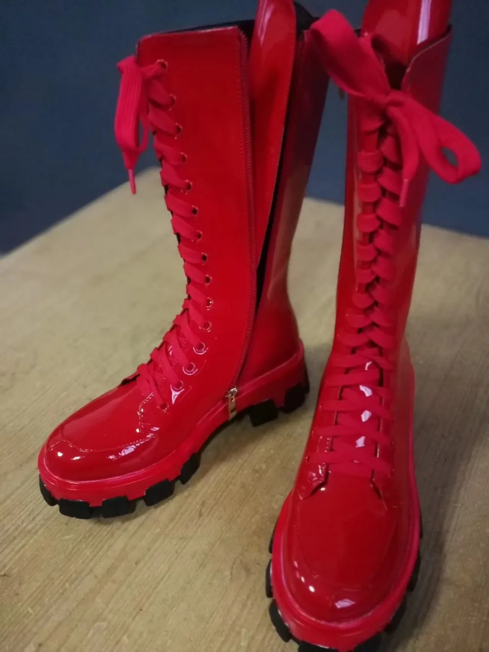 red chunky boots