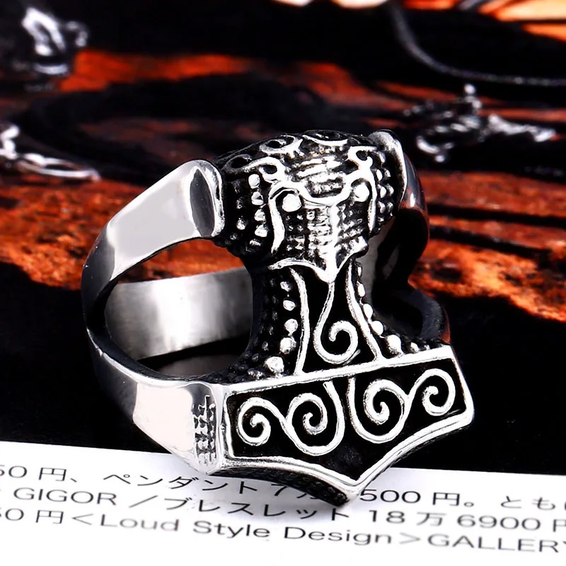 Байер, нержавеющая сталь, норвежский викинг, нордический миф, Тор, молоток, высокое качество, модное кольцо, опт, модное ювелирное изделие, BR8-567 - Цвет основного камня: SMR003
