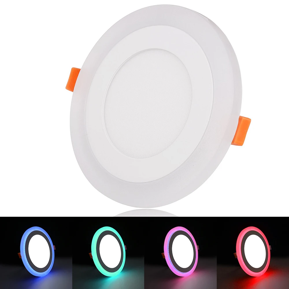 Ultra Slim 6W 9W 16W 24W Round Concealed Dual Color LED Panel Lamp Cool White + Blue/Red/Pink/Green Ceiling Lights Downlight 2x4 led surface mount light