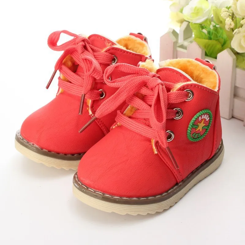 JUSTSL/ г. детские осенне-зимние ботинки детские теплые зимние ботинки качественная Нескользящая Классическая обувь для мальчиков и девочек - Цвет: Red 2