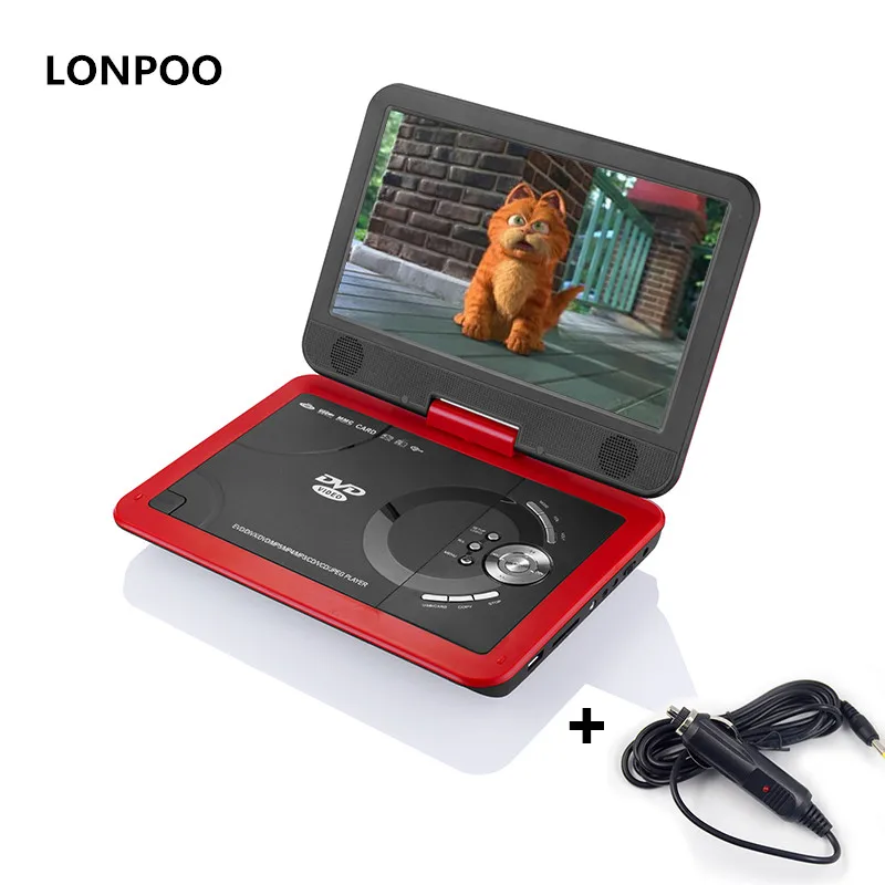 LONPOO Portable DVD Player 9 inch Swivel DVD Player Car Charger Game