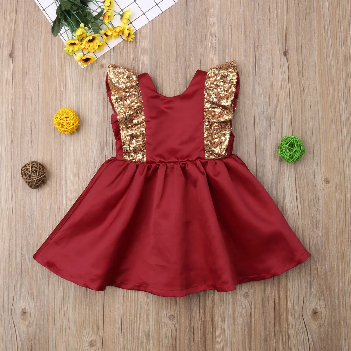Рождество Дети Платье для маленьких девочек платье принцессы с пайетками красное платье-пачка вечерние свадебное торжественное платье