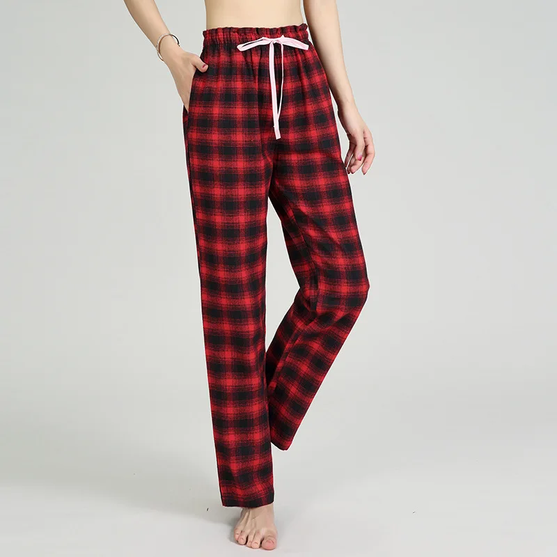 

2019 Spring Autumn Women Cotton sleep bottoms Female loose plus size nighty trousers sleepwear pyjama Ladies Plaid pajama pants