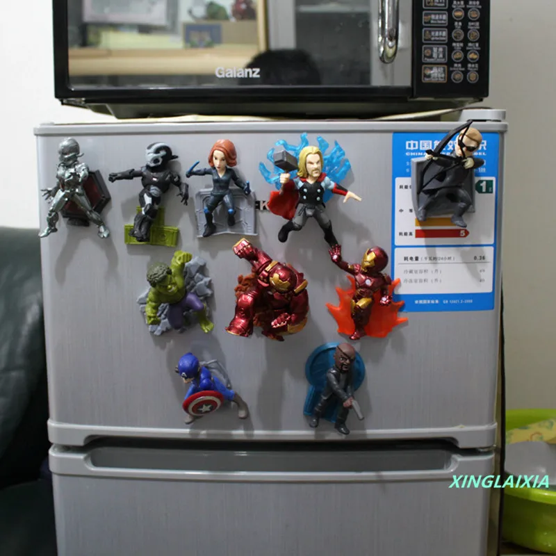 

10Pcs/set Mini Avengers Thor Hulk Iron Man Refrigerator Stickers Creative PVC Magnetic Stickers Message Posts L210
