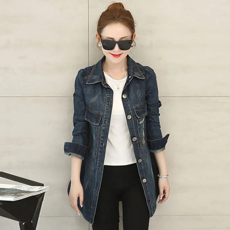 Denim Trench Coat Spring Autumn Women 2018 Medium Long Ladies Long