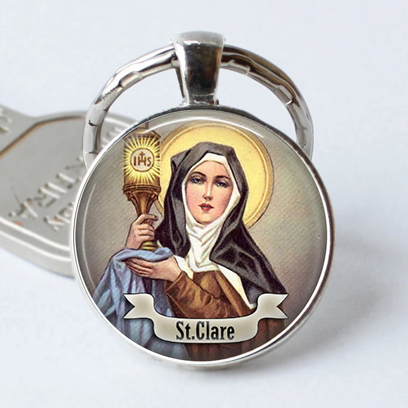 St Clare of Assisi Keychain Saint Christian Key ring St Clare Jewelry Religious St Clare Jewerly