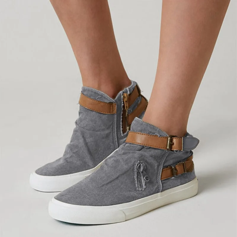 

PUIMENTIUA Torridity Retro Women Sneakers Vulcanize Shoes Denim Shoes Ladies Belt Flat Casual Shoes Female Ladies