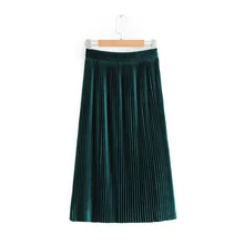 Женские плиссированные юбки, вельветовые, до колена, в стиле ампир, однотонные, повседневные, Прямая, SML, зеленые, 18Dec, боковая, невидимая молния