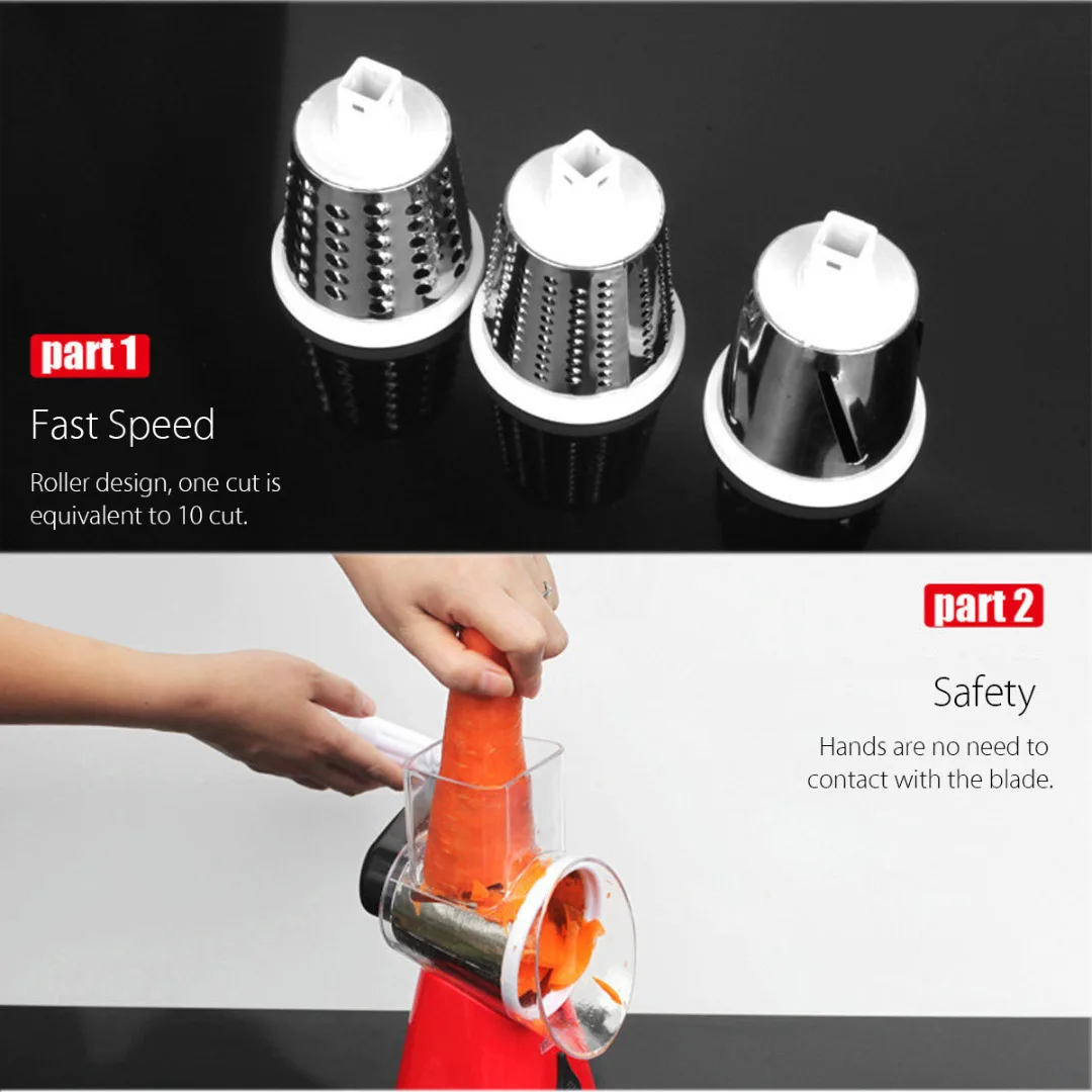 1set 3 in 1 Round Kitchen Fruit Potato Carrot Julienne Grater Cheese Vegetable Slicer Green Red