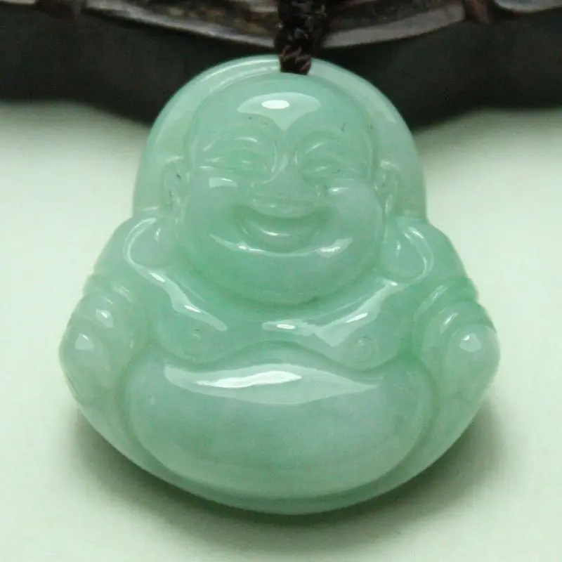 

Certified 100% Natural Green A Jade Jadeite Pendant Handmade Maitreya 73