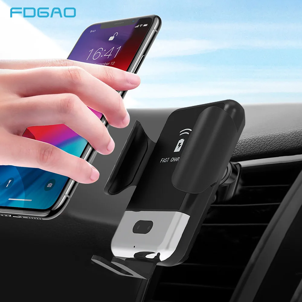 FDGAO 10 Вт беспроводное автомобильное зарядное устройство Быстрая зарядка держатель телефона крепление для iPhone XS XR X 8 huawei P30 Pro samsung S10 S9 Xiaomi Mi 9