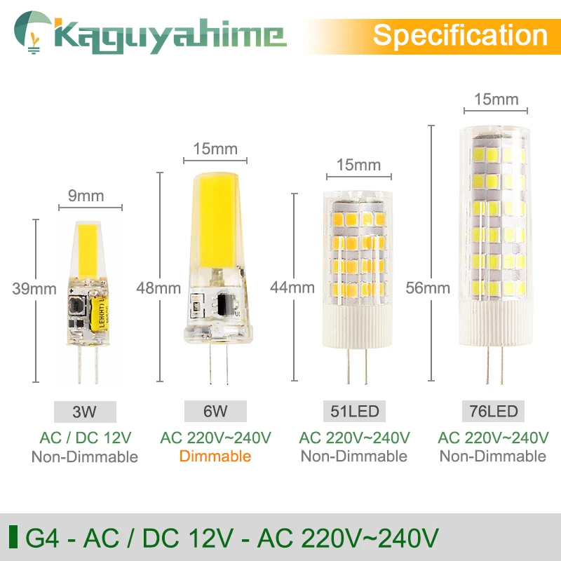 Kaguyahime затемнения светодиодный G4 G9 E14 лампа керамические лампочки DC 12V AC 220V 3W 6W 9W COB