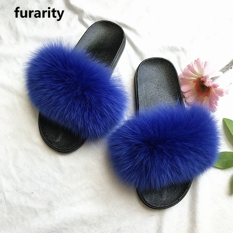 SF0322-New-Fur-Slides-Women-s-Real-Fox-Fur-Slippers-Shoes-Flip-Flops-Flat-Fluffy-Fur