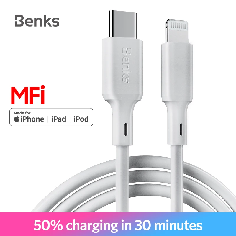 

Benks M13 MFi PD Cable USB C to Lightning Power delivery Type C Fast Charging Cable For iPhone X/XS/XR/XS Max/8/Plus/iPad Pro