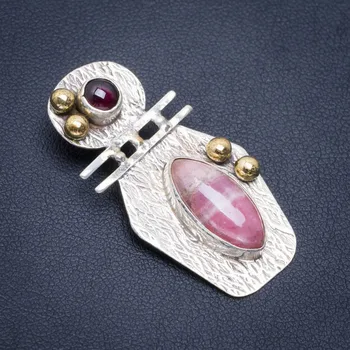 

Natural Two Tones Rhodochrosite and Amethyst Handmade Unique 925 Sterling Silver Pendant 1.5" A1913