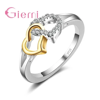 

100% 925 Sterling Silver Romantic Heart to Heart AAA CZ Finger Ring for Women Wedding Engagement Jewelry Hot Wholesale
