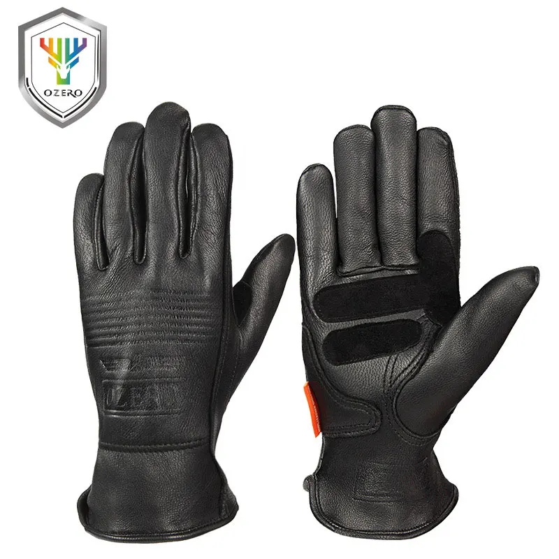 OZERO черные мотоциклетные перчатки из натуральной овчины для мотокросса, мотоциклиста, гоночного автомобиля, езды на мотоцикле, мото перчатки для мужчин 5011 - Цвет: Black