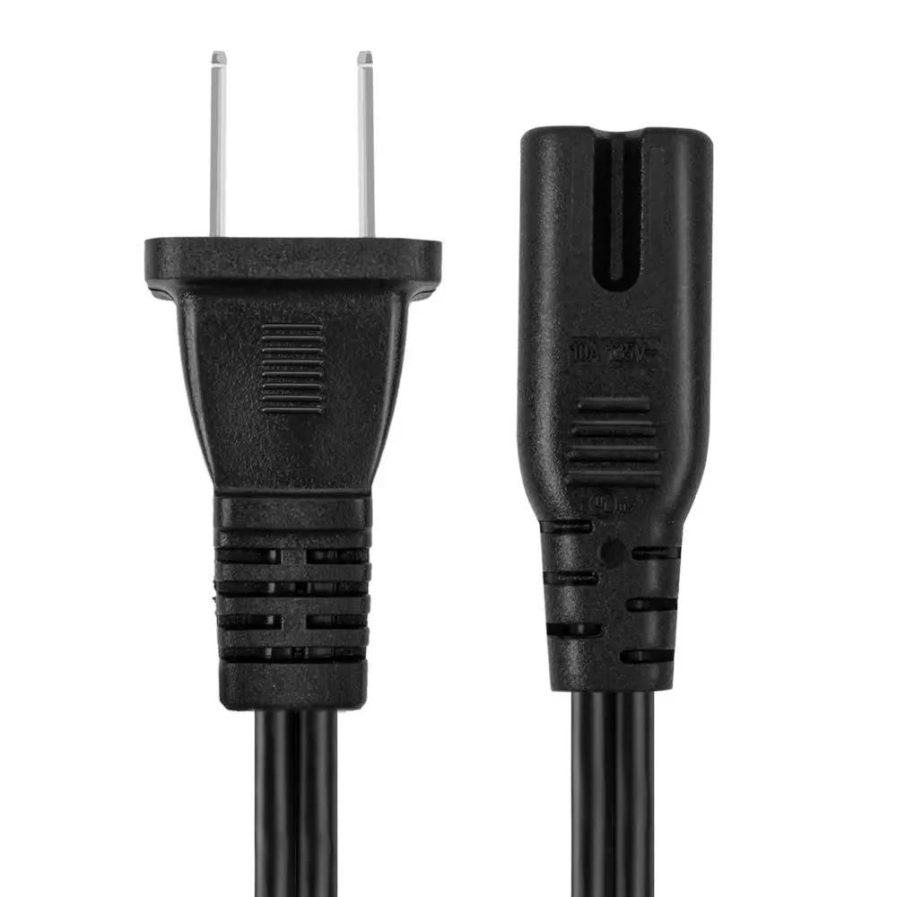 6FT TNP Universal 2 Prong Power Cord NEMA 1-15P to IEC320 C7 Figure 8 Shotgun Connector AC Power Supply Cable Wire Socket Plug Jack Compatible with Apple TV PS3 Slim PS4 Black , Black 2 Pack 