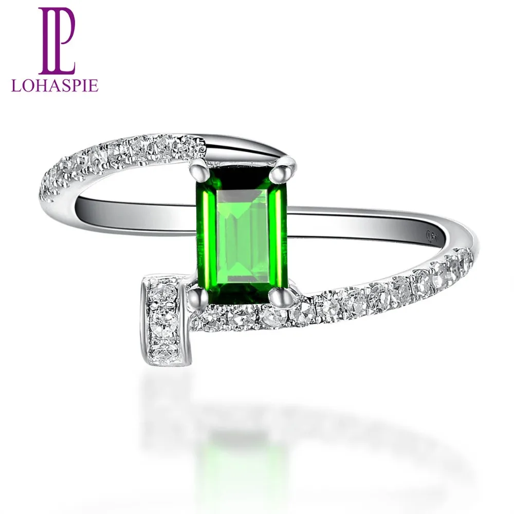 

Lohaspie Solid 18k White Gold 0.71ct Natural Chrome Diopside & Diamond Clou Engagement Ring Diamond-Jewelry For Women