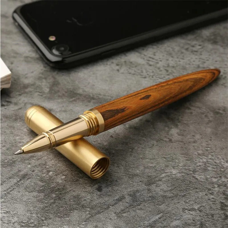 High Quality 0.5mm Black ink pen Luxury wood Ballpoint pen brass ball