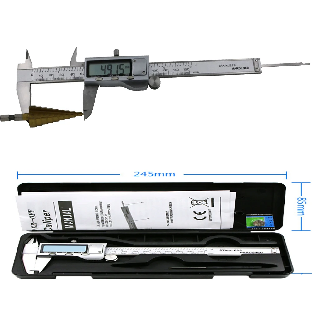 Инструмент диагностики цифровой суппорты металлический 150 мм Сталь дюймов электронная ЖК-дисплей штангенциркуль 0,01 мм измерения и