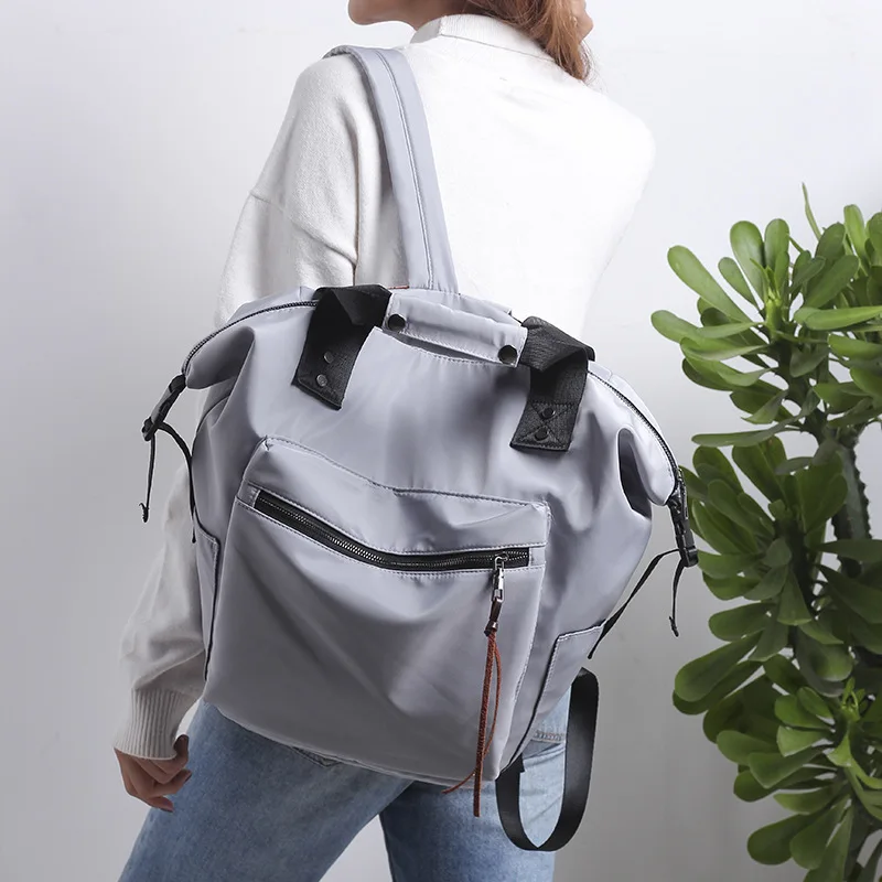 

Simple Style Backpack Women Nylon Leather Backpacks For Teenage Girls School Bags Fashion Vintage Solid Gray/Blue Shoulder Bag