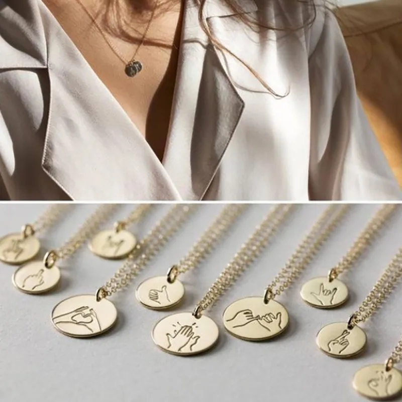 

Fashion Women Simple Round Coin Disc Necklace Gold Single Circle Disc OK Pendant Sweater Clavicle Chain Necklace