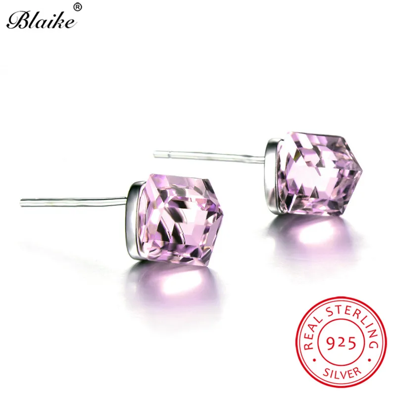 Blaike Mystic Rainbow Fire Topaz Crystal Square Stud Earrings For Women Real 925 Sterling Silver Gradient Earrings Fine Jewelry