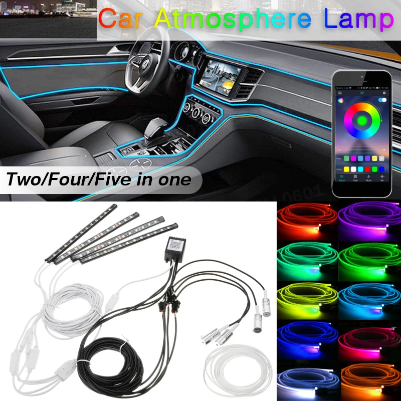 

1Set Car Interior APP Control RGB LED Neon EL Strip Atmostphere Light Sound Active bluetooth Control Foot Lamp Kit