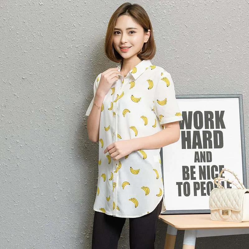 طويل نمط المرأة الربيع الصيف الشيفون البلوزات قمصان سيدة عارضة الموز نجوم الطيور المطبوعة Blousas قمم الأنثوية DF1690 طويل نمط المرأة الربيع الصيف الشيفون البلوزات قمصان سيدة عارضة الموز نجوم الطيور المطبوعة Blousas قمم الأنثوية DF1690