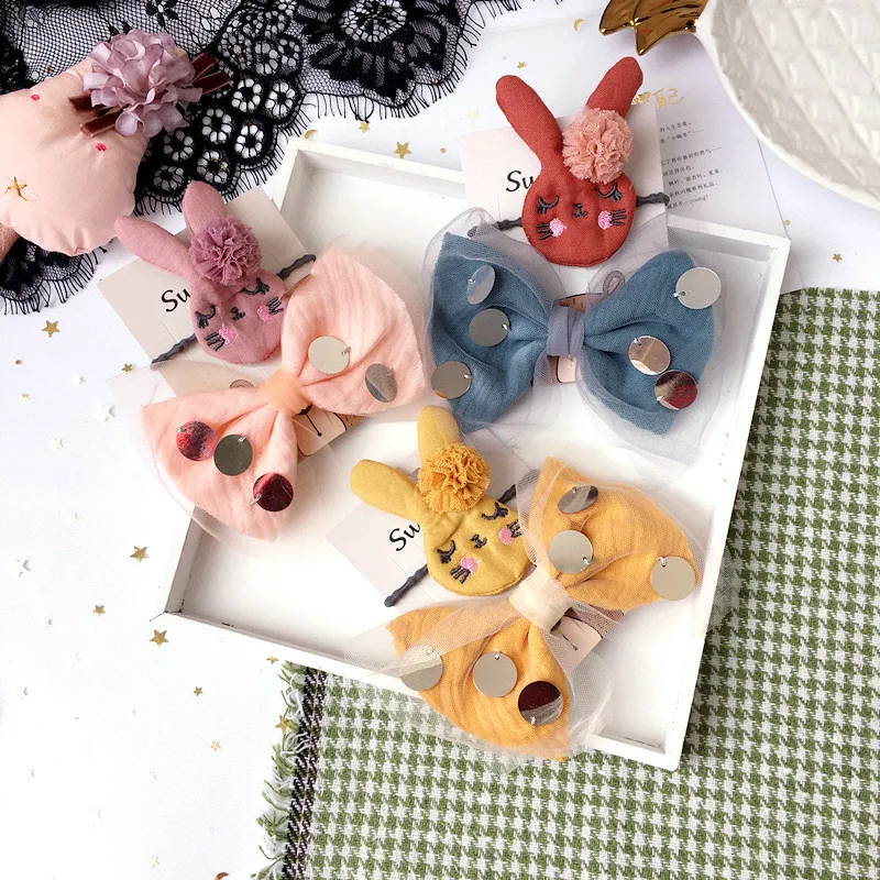 

2pcs korean Handmade Yarn Bow knot Cartoon Rabbit Hairbands Hairpins Children Girl Kids Head wear Sets Accessories-SWKHWS006C5