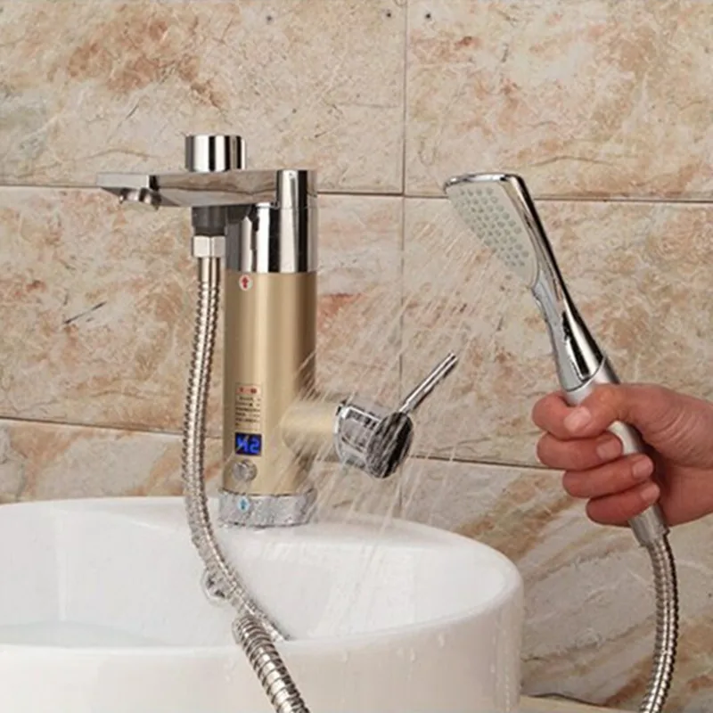 3.5kw Водонагреватель проточный Горячая tankless Электрический бойлер для ванной комнаты Душ кухонная раковина сбоку внизу на входе ЕС Plug